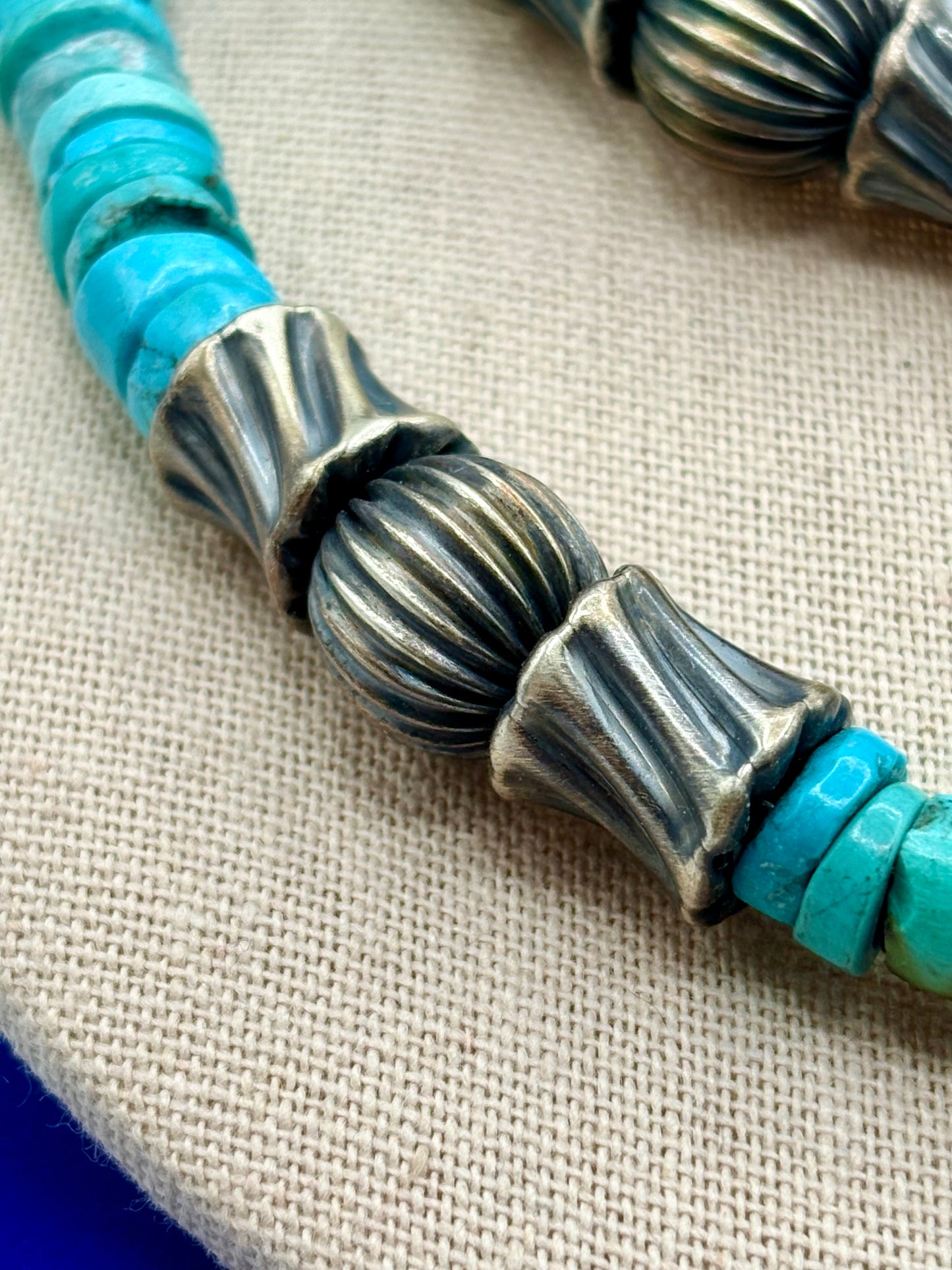 Sterling Silver Southwestern Turquoise Discs & Bead Necklace