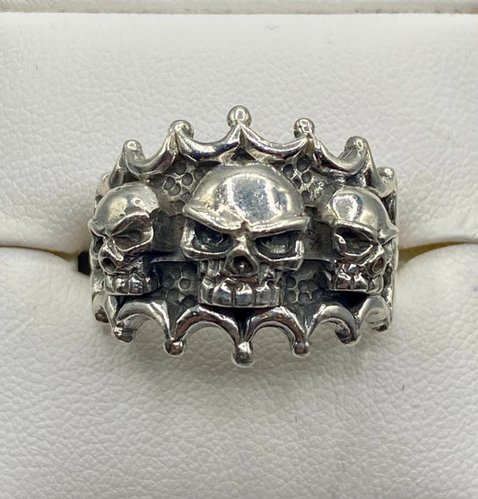 Sterling Silver Biker Skull Ring