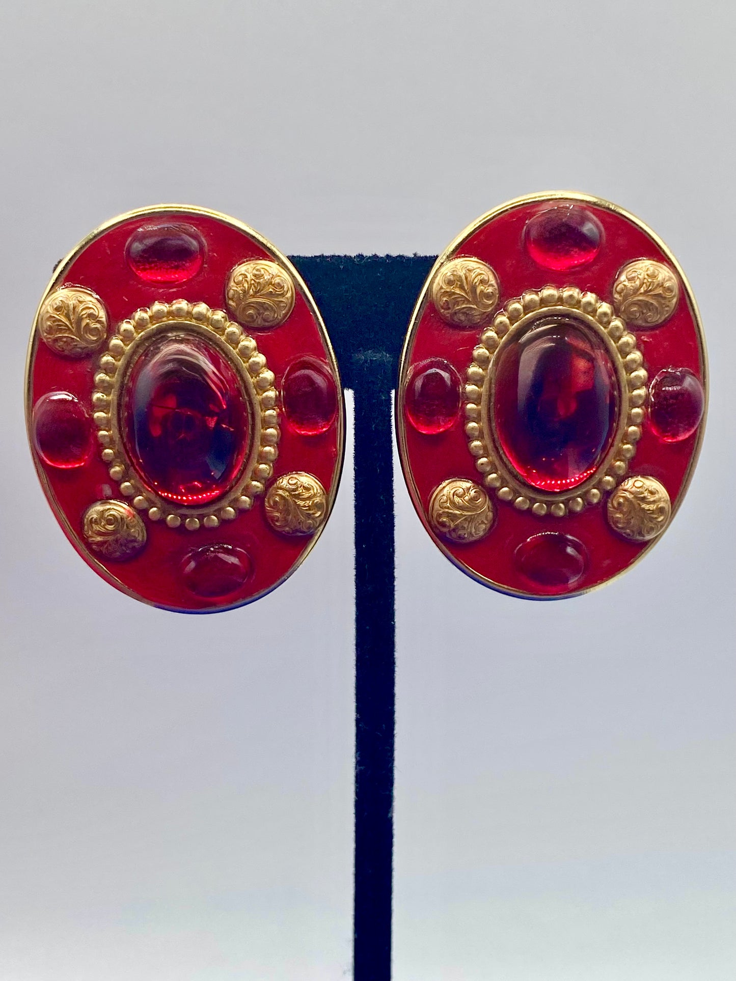 Vintage Michael Golan Red Cabochon Clip Ons