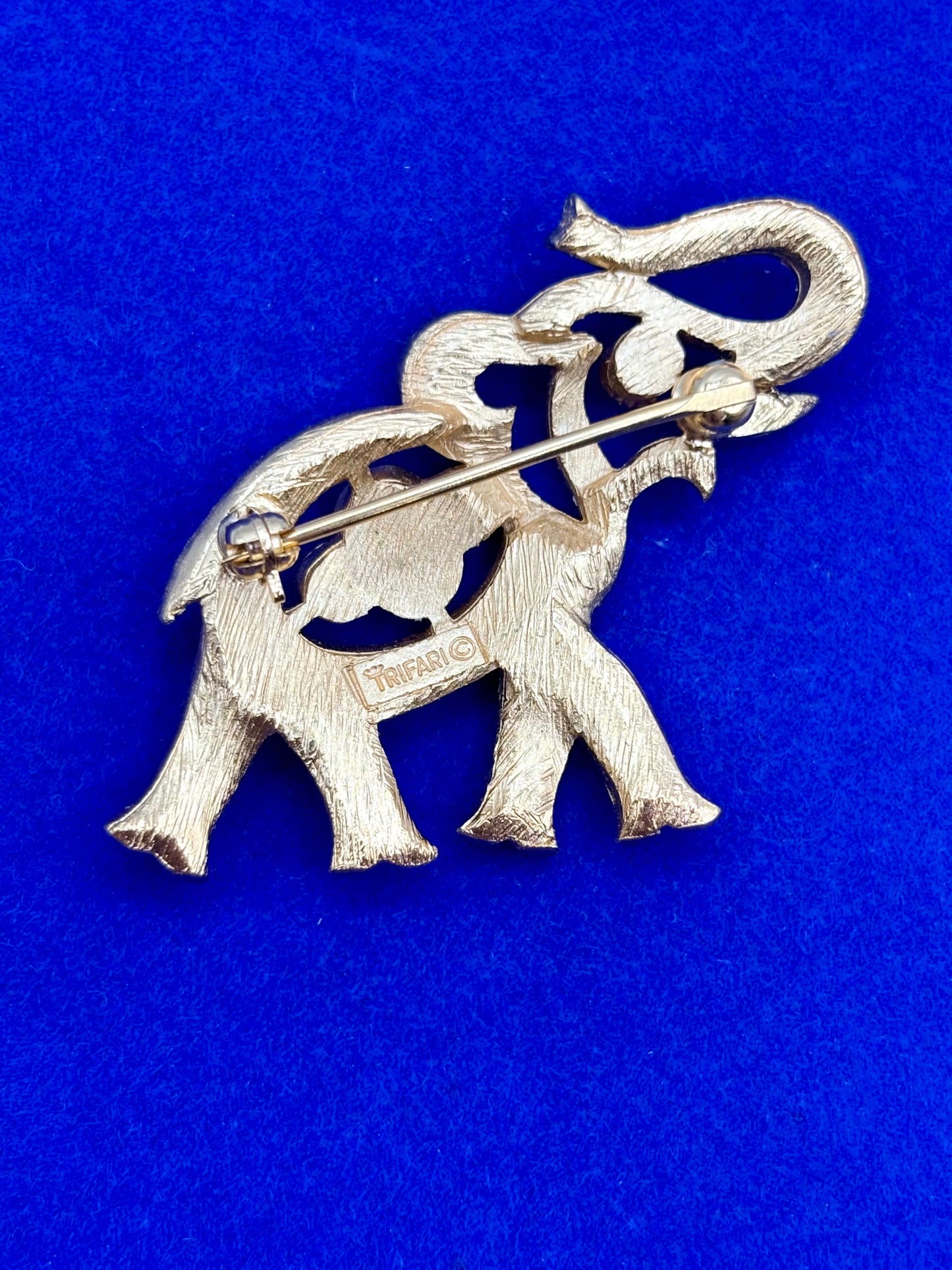 Vintage Gold Tone Crown Trifari Elephant Brooch