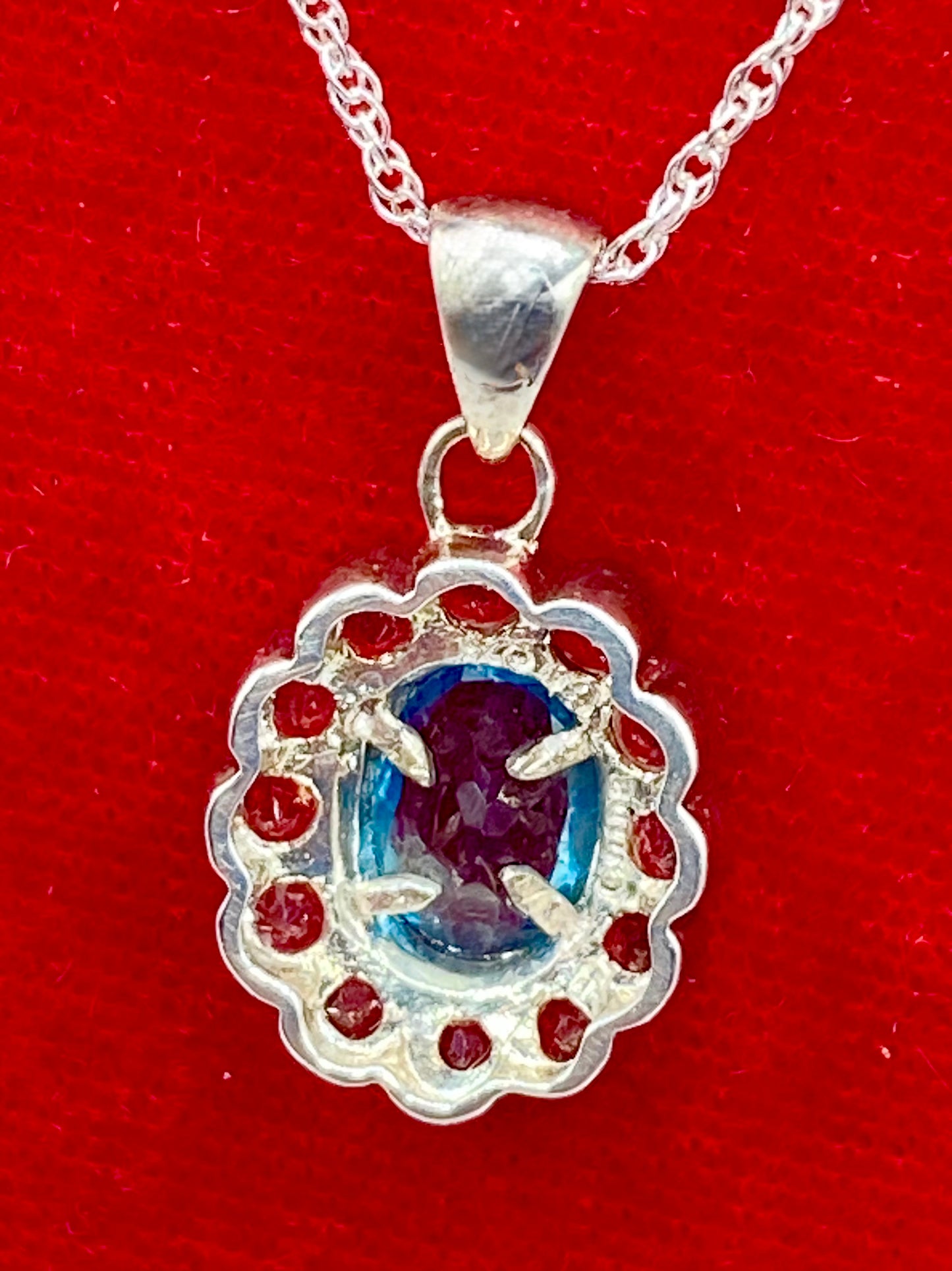 Sterling Silver Clear & Blue Topaz Necklace