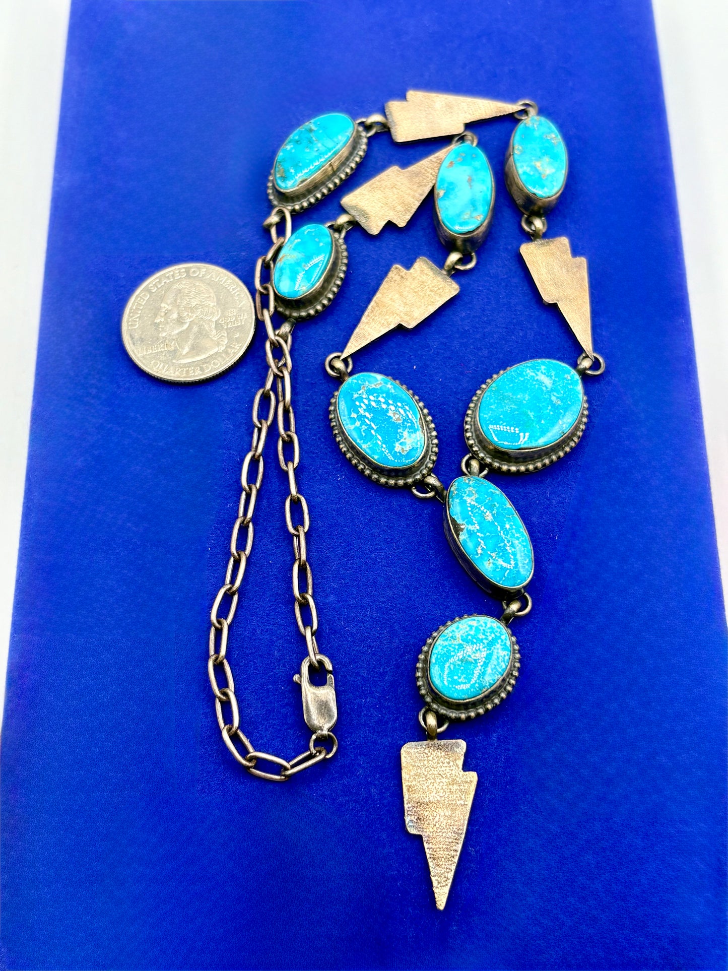 Sterling Silver Navajo Native Turquoise Lighting Bolt Lariat Necklace