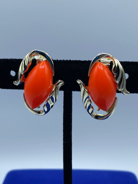 Orange Lucite Vintage Clip Ons