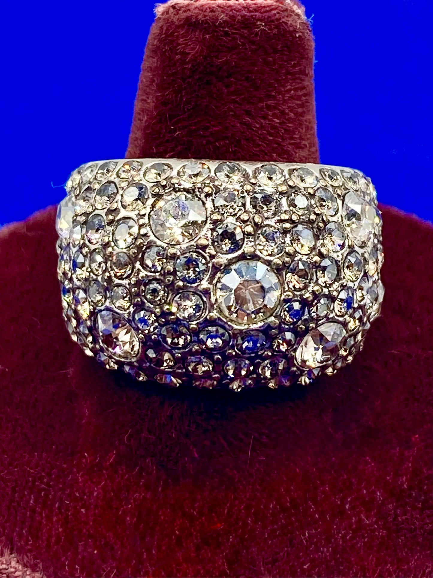 Brighton Silver Tone CZ Open Scroll Dome Ring