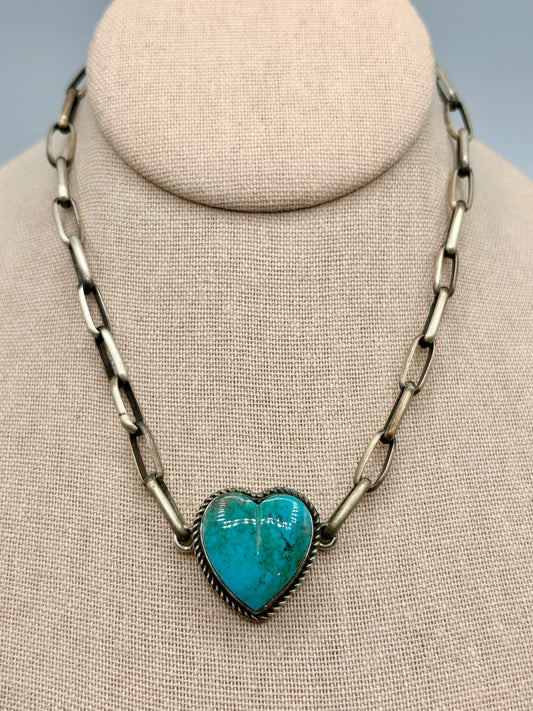 Sterling Silver Native Leigha Cleveland Turquoise Heart Necklace