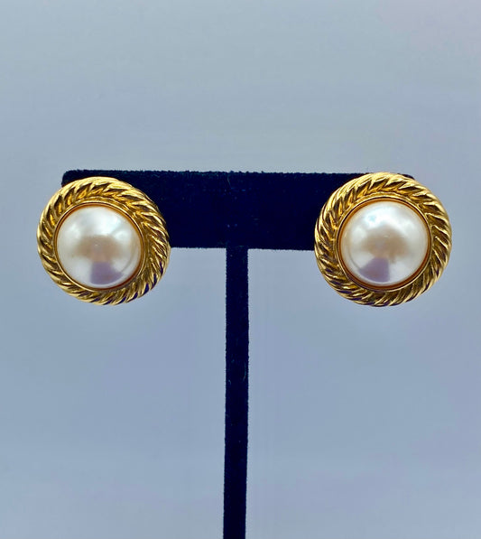 Vintage Richelieu Gold Tone & Faux Pearl Earrings
