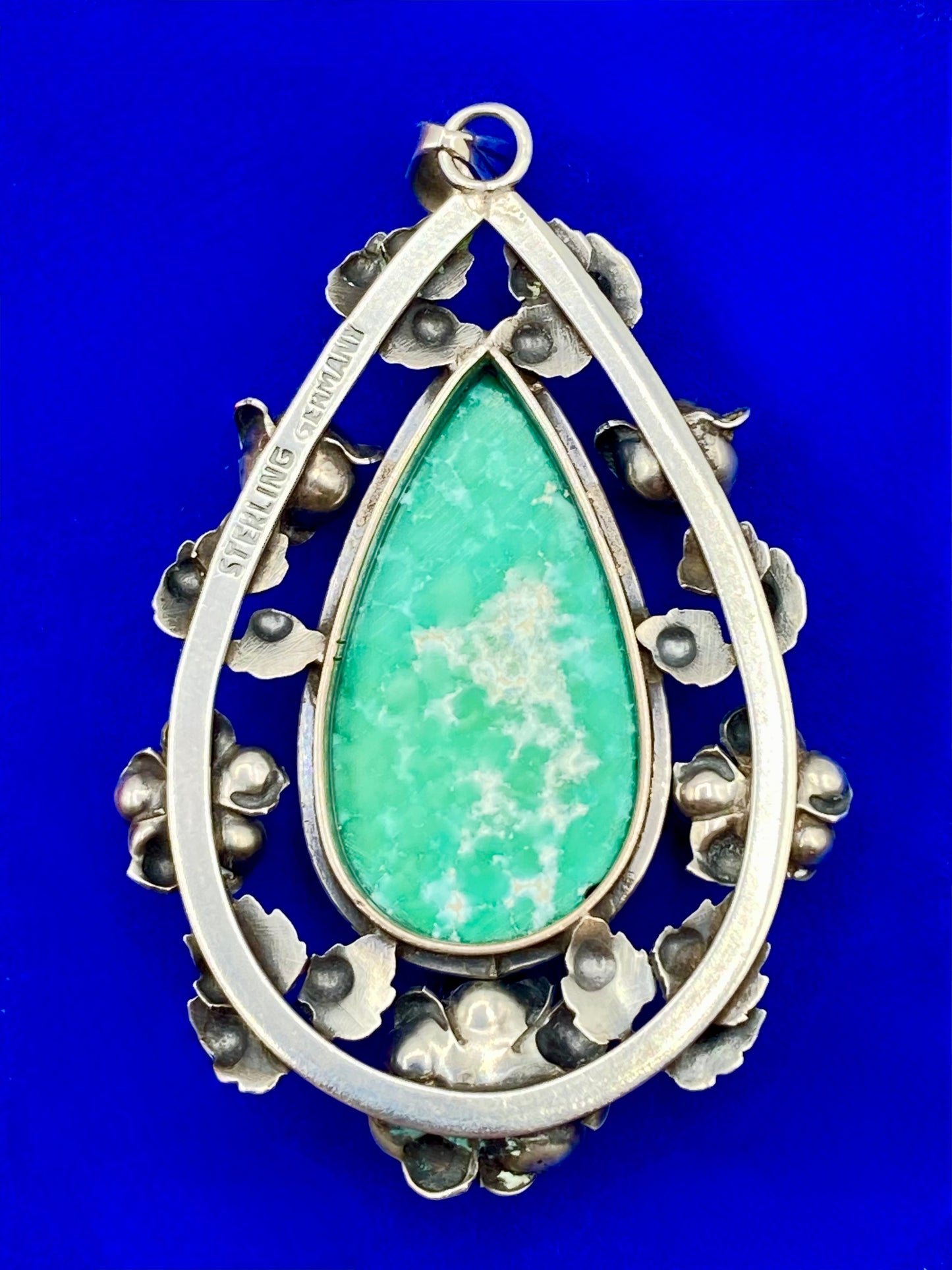 Vintage Sterling Silver Turquoise Floral Pendant