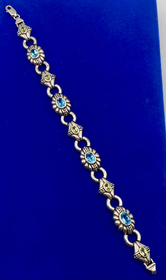CI Thailand Sterling Silver Blue Topaz & Peridot Bracelet