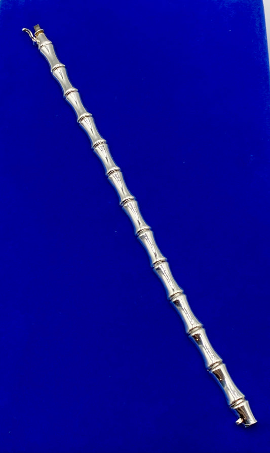 Sterling Silver Italy Bamboo Design Link Bracelet