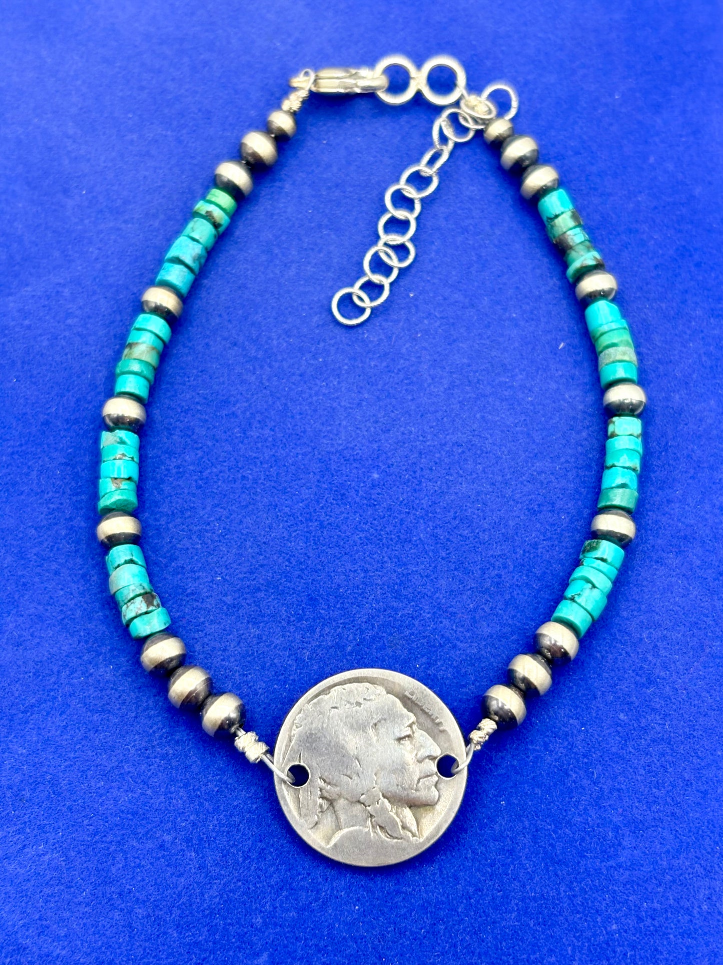 Sterling Silver & Turquoise Buffalo Nickel Bracelet