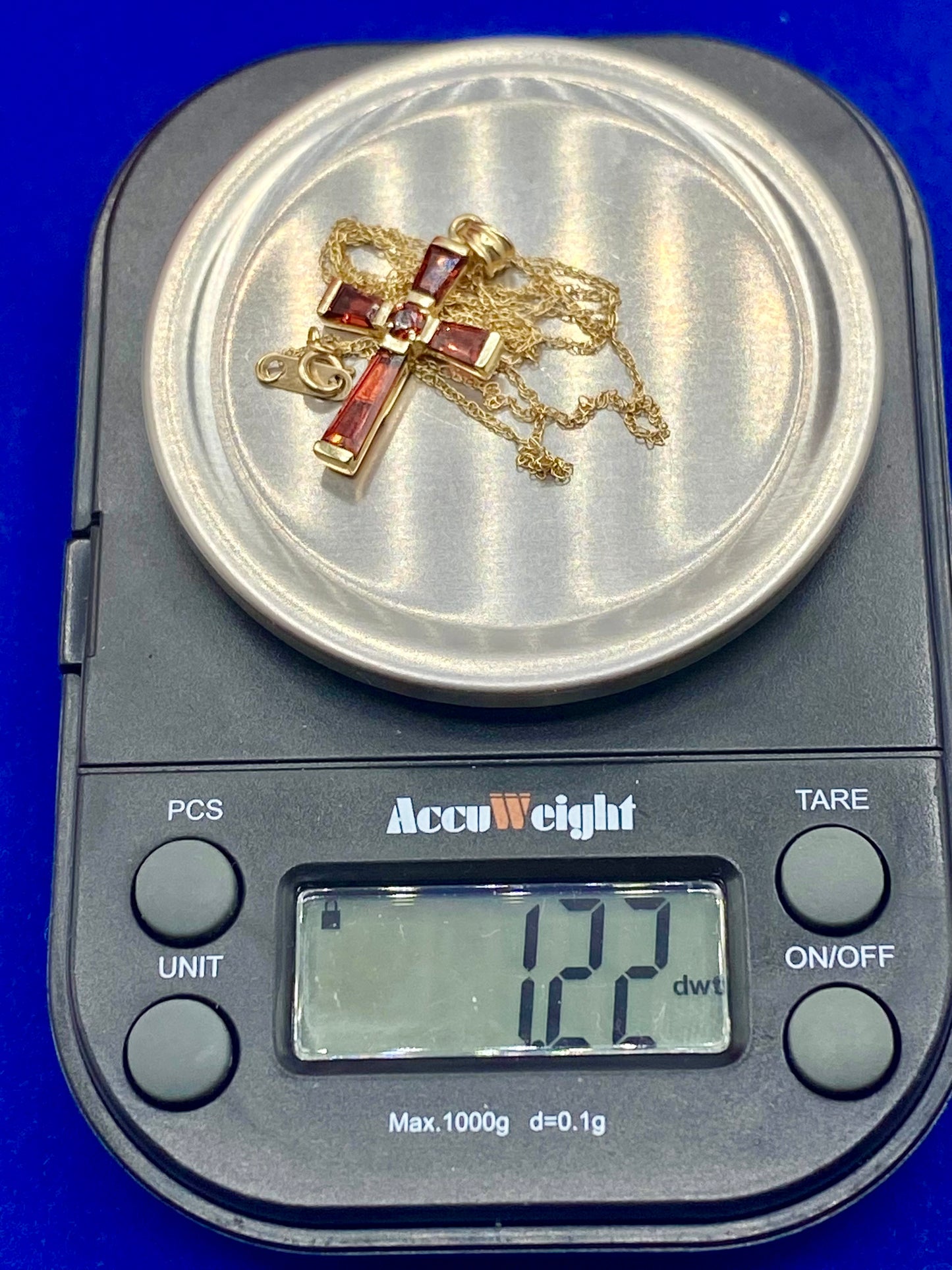 10K Gold Garnet Cross Necklace