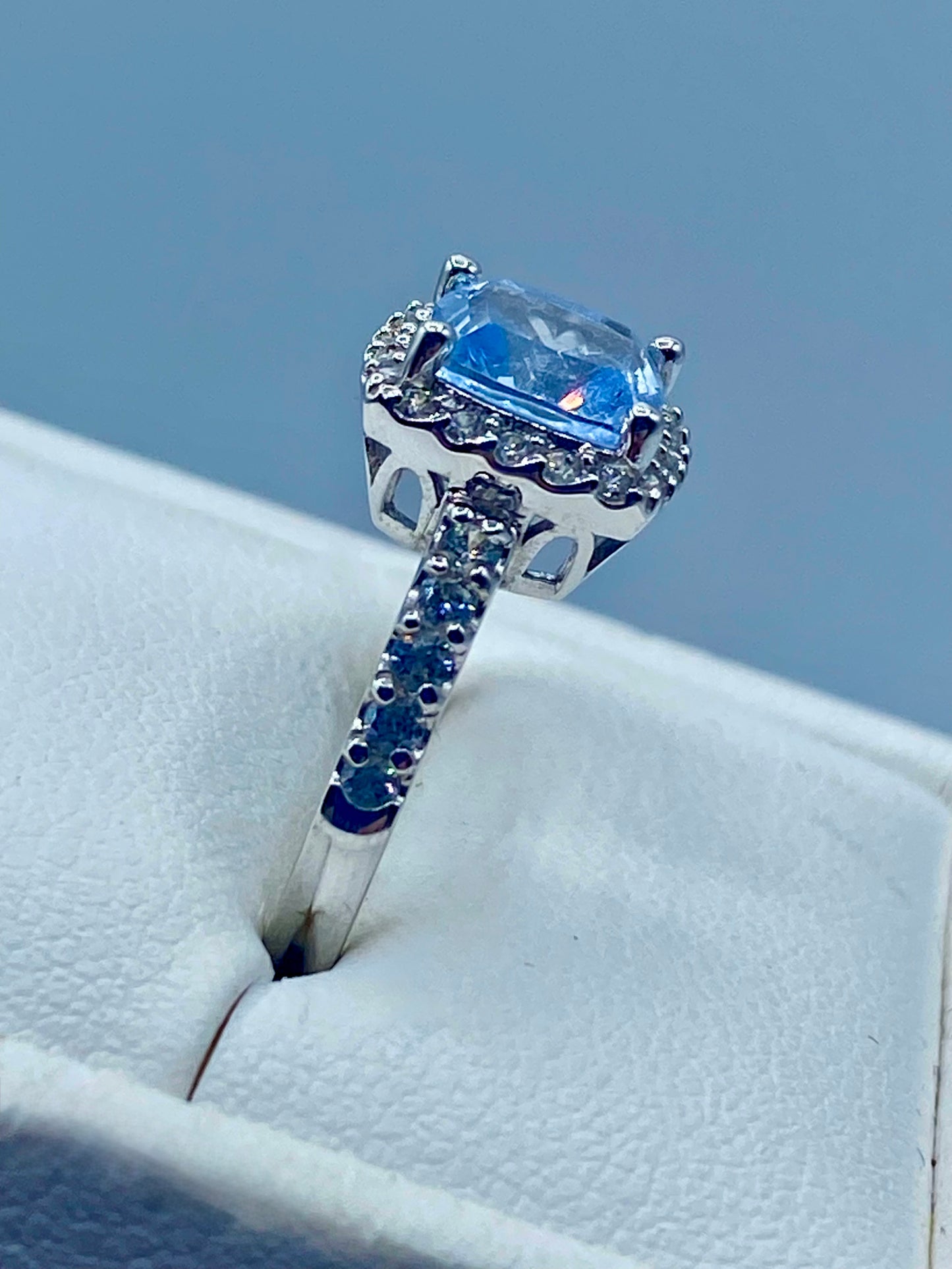 Sterling Silver Light Blue Topaz & CZ Ring