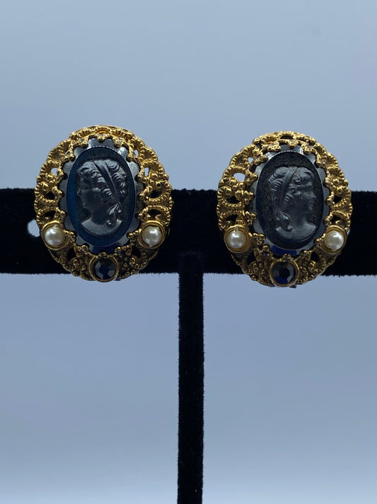 West Germany Glass Cameo Clip Ons