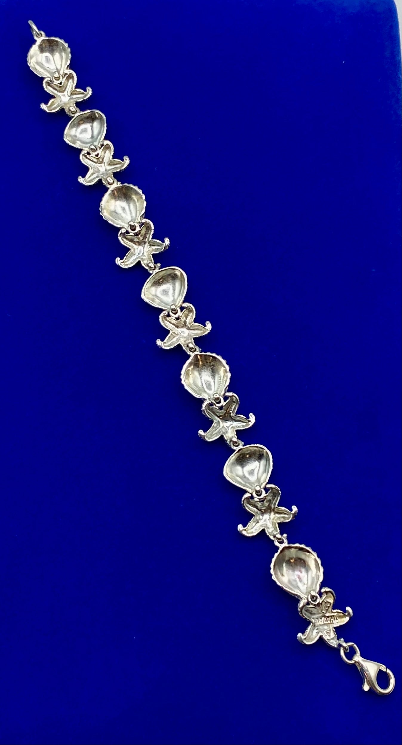 Sterling Silver Sea Shell Star Fish Ocean Panel Link Bracelet