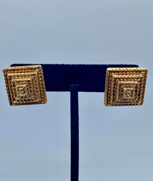 Vintage Givenchy Gold Tone Rope Square Earrings