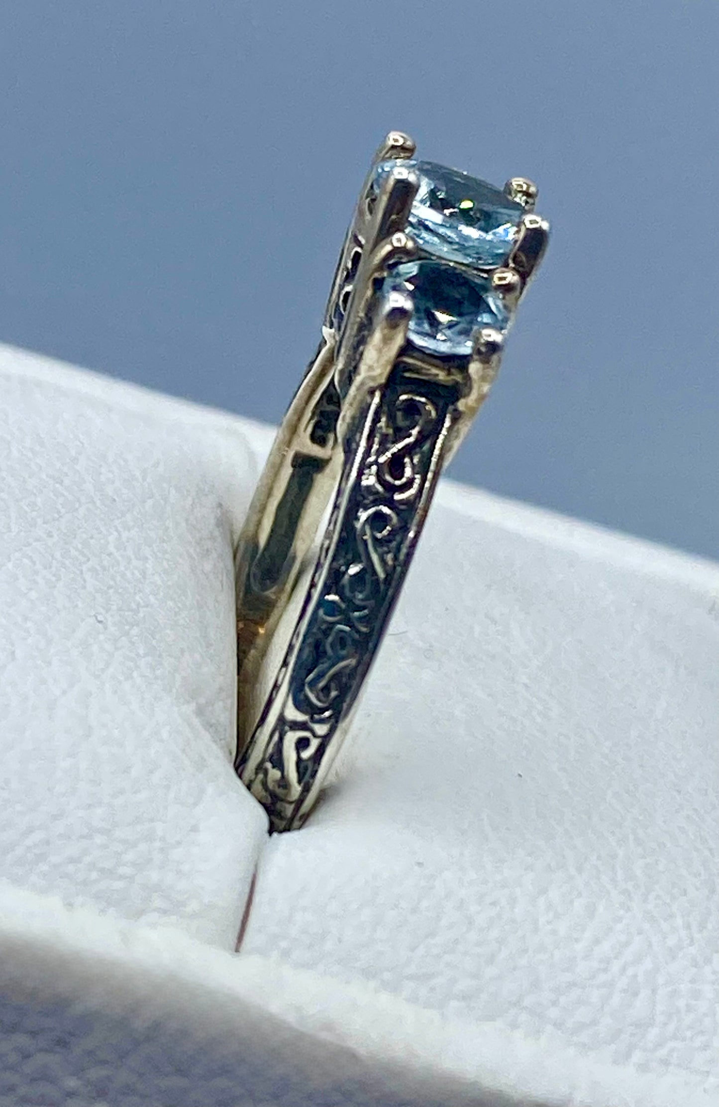 Sterling Silver Tri Stone Aquamarine Ring