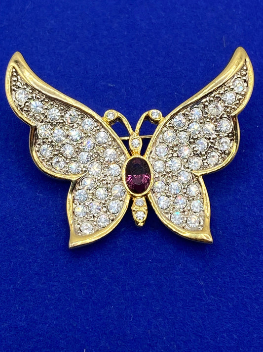 1999 P.S. Co Rhinestone Butterfly Brooch