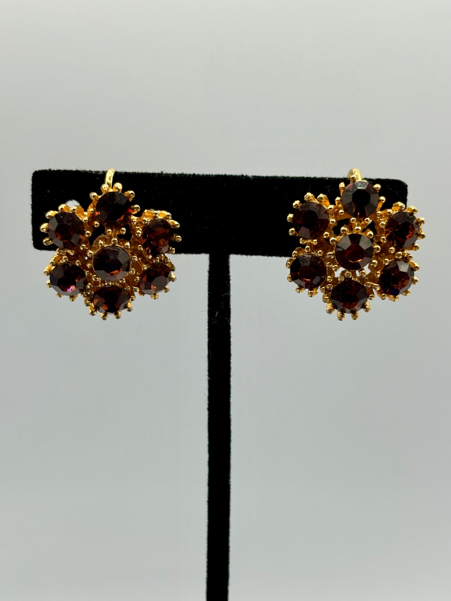 Vintage Gold Tone & Brown Rhinestone Jewelry Set