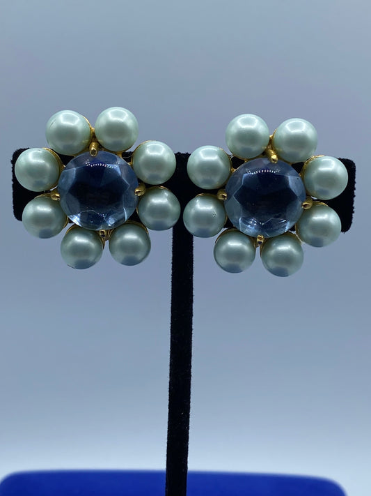 Vintage Schiaparelli Glass & Pearl Clip Ons