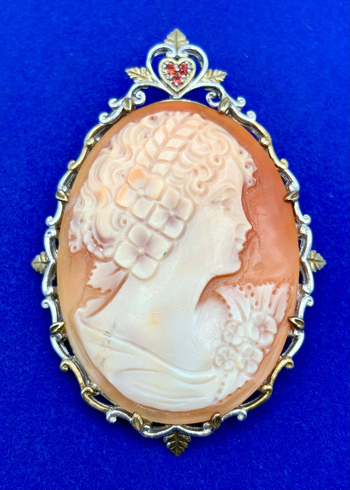 Sterling Silver & Ruby Shell Cameo Brooch/Pendant