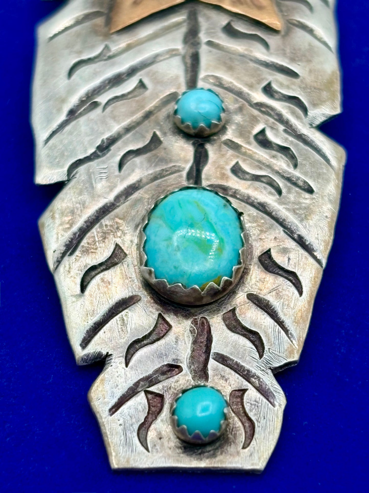 Sterling Silver Southwestern Turquoise & Copper Star Feather Pendant