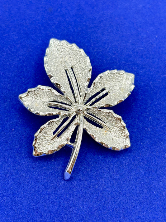 Vintage 1968 Sarah Coventry “Ivy” Silver Textured Leaf Brooch