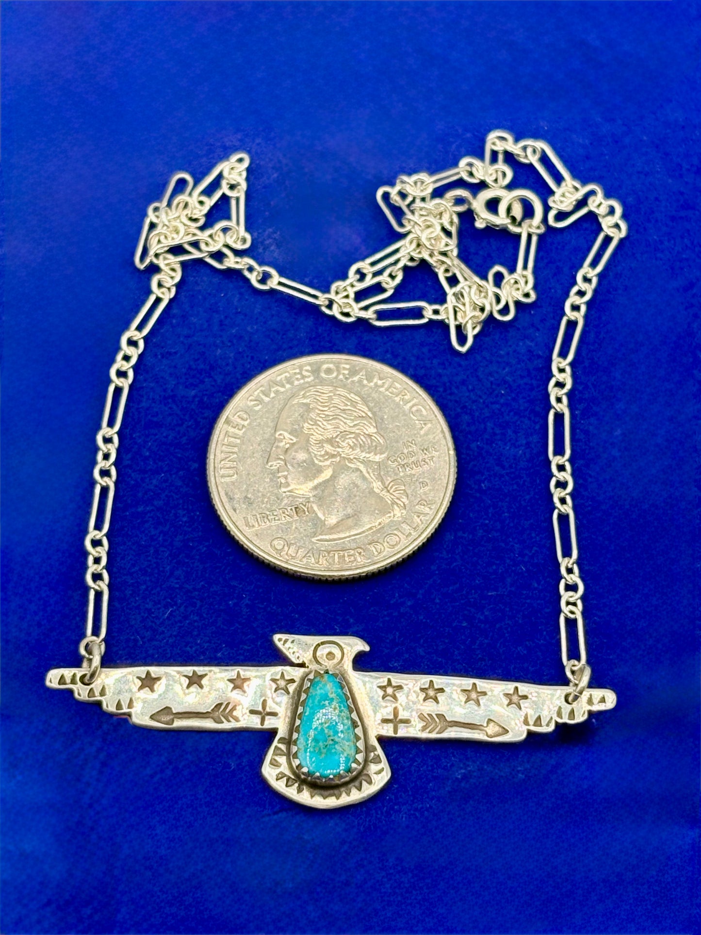 Sterling Silver Southwestern Thunderbird Turquoise Necklace