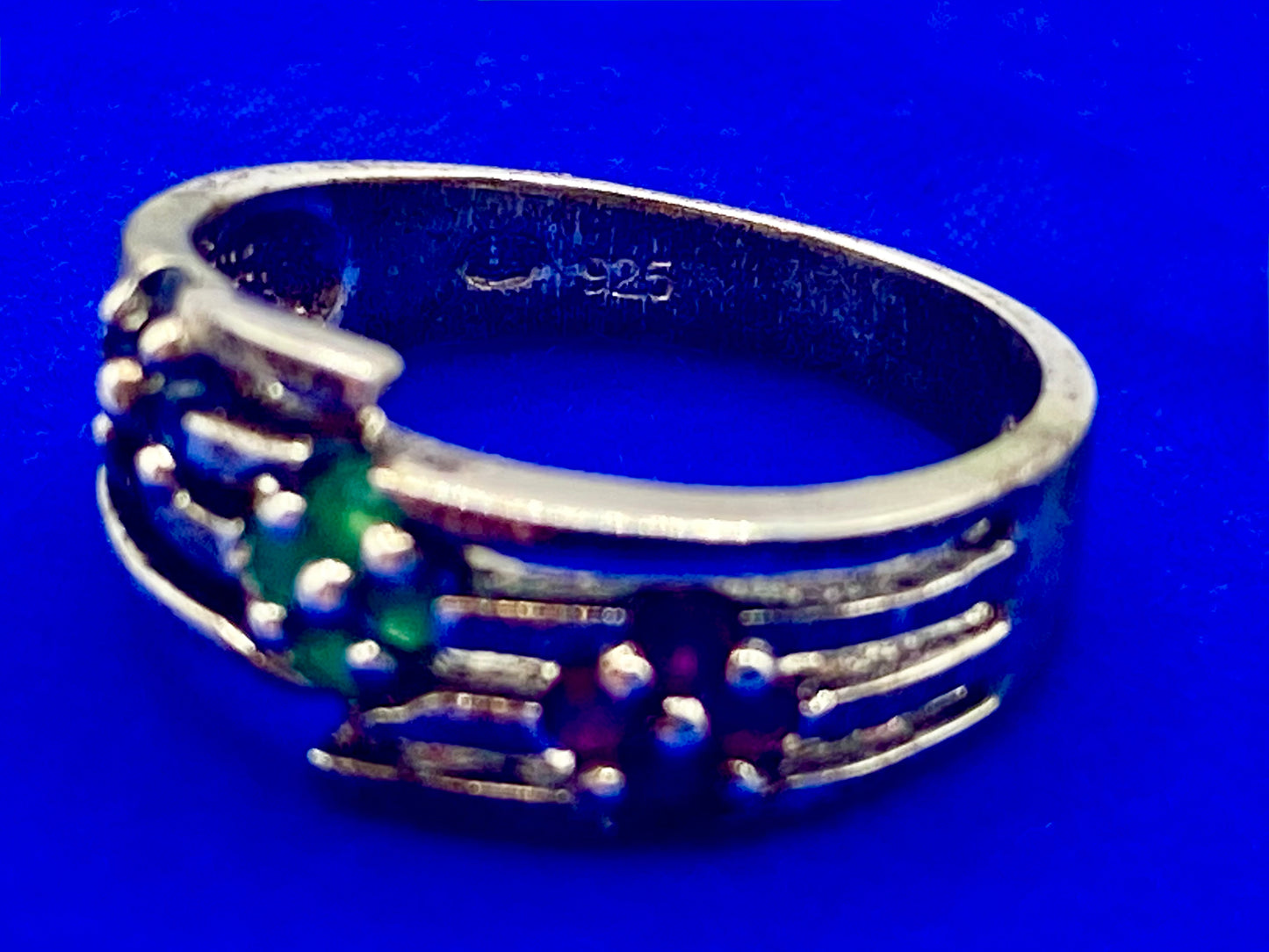 Sterling Silver Emerald Ruby & Sapphire Ring