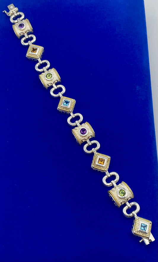 Sterling Silver Heavy Multi Gemstone Bracelet