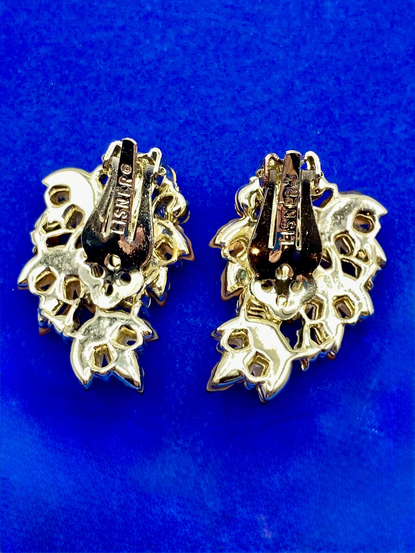 Vintage Lisner Frosted Glass & Rhinestone Clip Ons