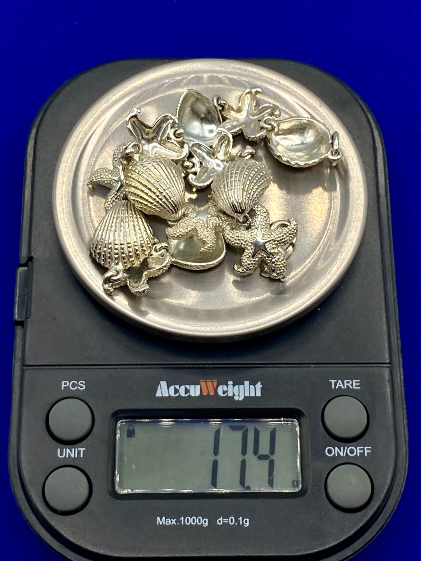 Sterling Silver Sea Shell Star Fish Ocean Panel Link Bracelet