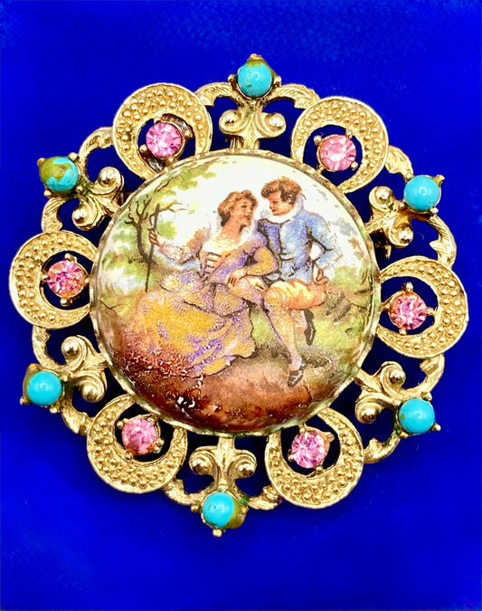 Vintage Coro Courting Scene Brooch