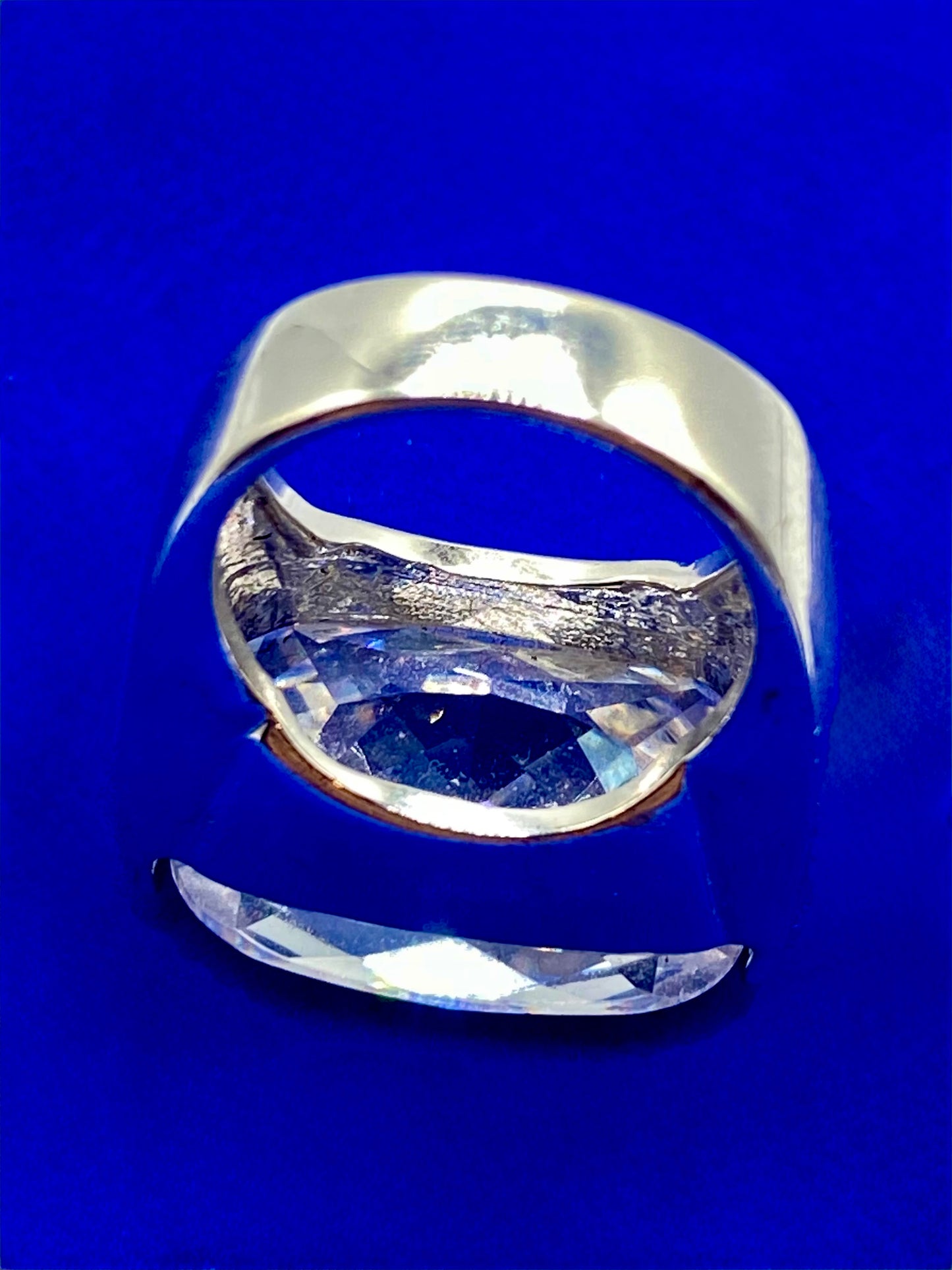 Large Clear Faceted Glass & Silver Tone Ring