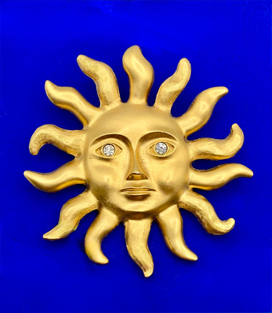 Vintage Avon Matte Gold Tone Celestial Sun Brooch