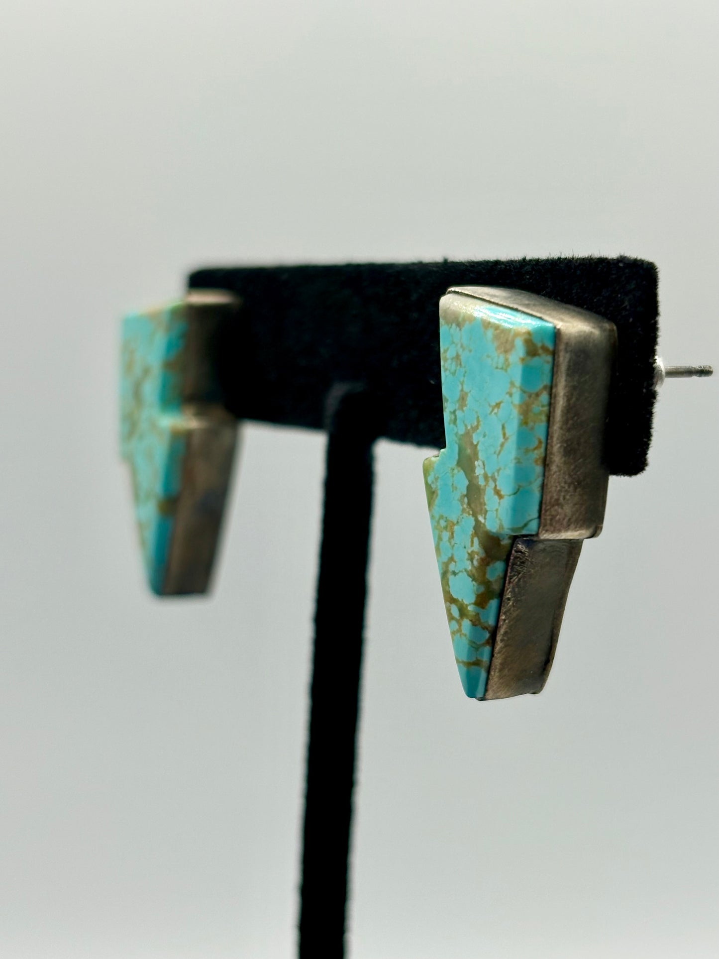 Sterling Silver Native Alfred Martinez Turquoise Lighting Bolt Earrings