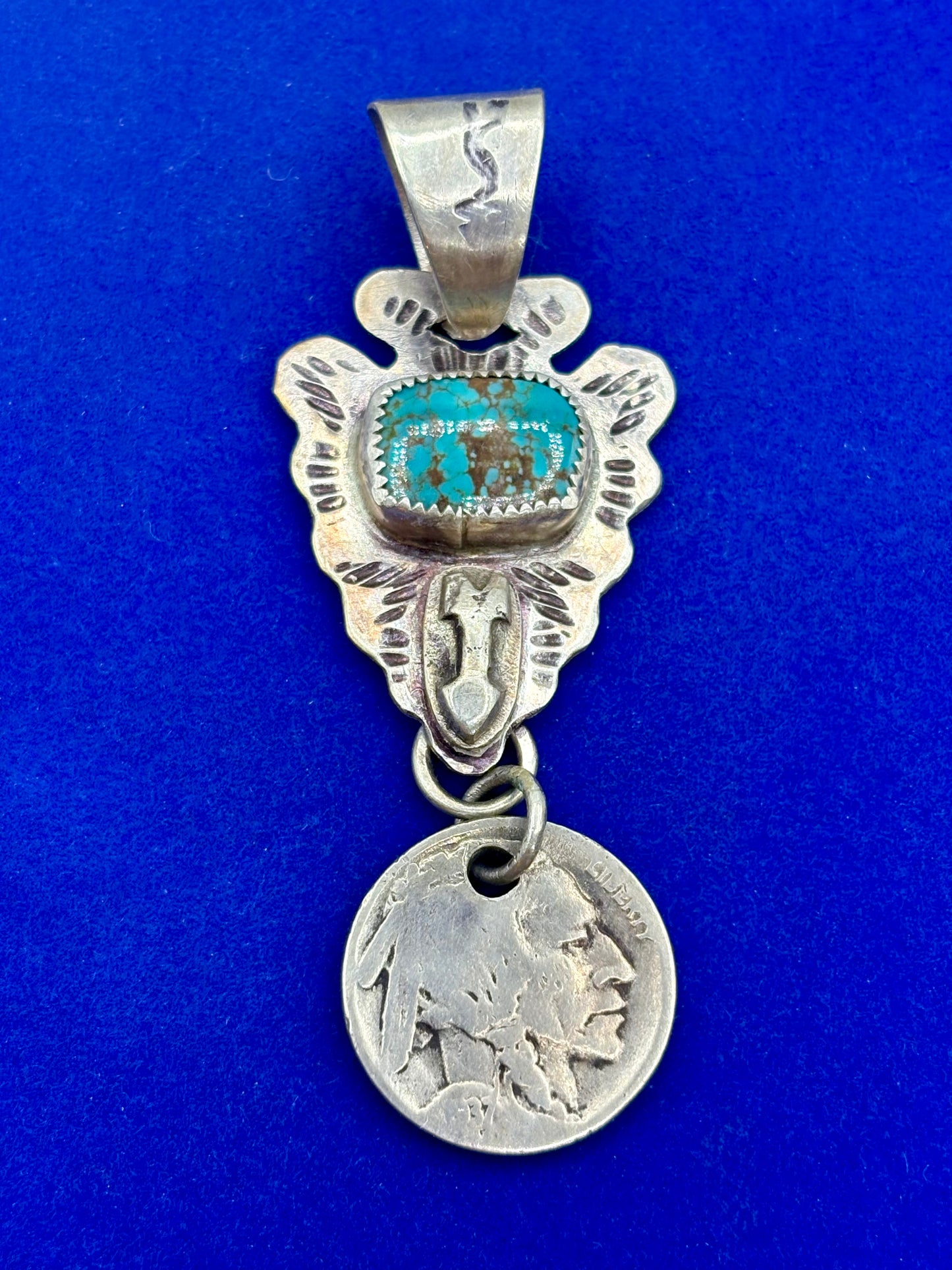 Sterling Silver Southwestern Turquoise Buffalo Nickel Pendant