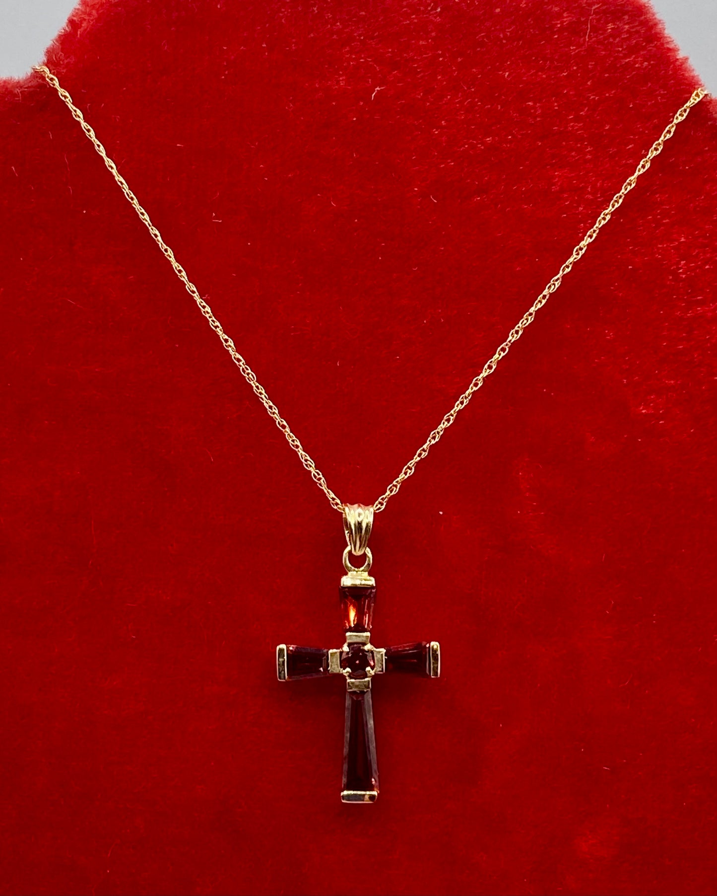10K Gold Garnet Cross Necklace