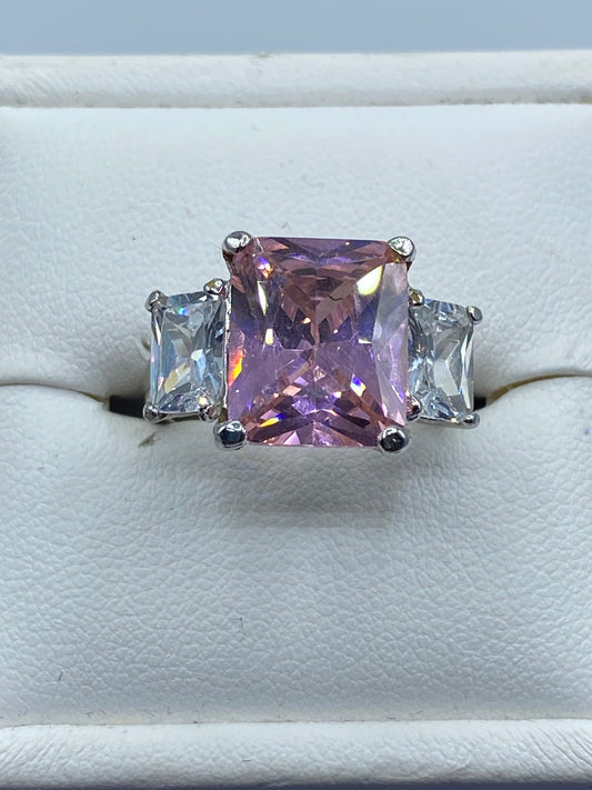 Silver Tone Glass Costume Ring