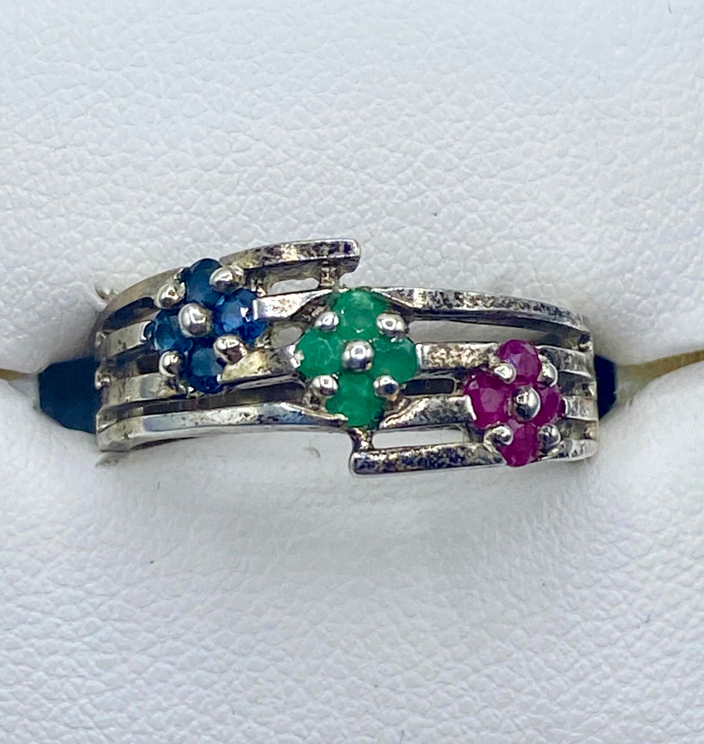 Sterling Silver Emerald Ruby & Sapphire Ring