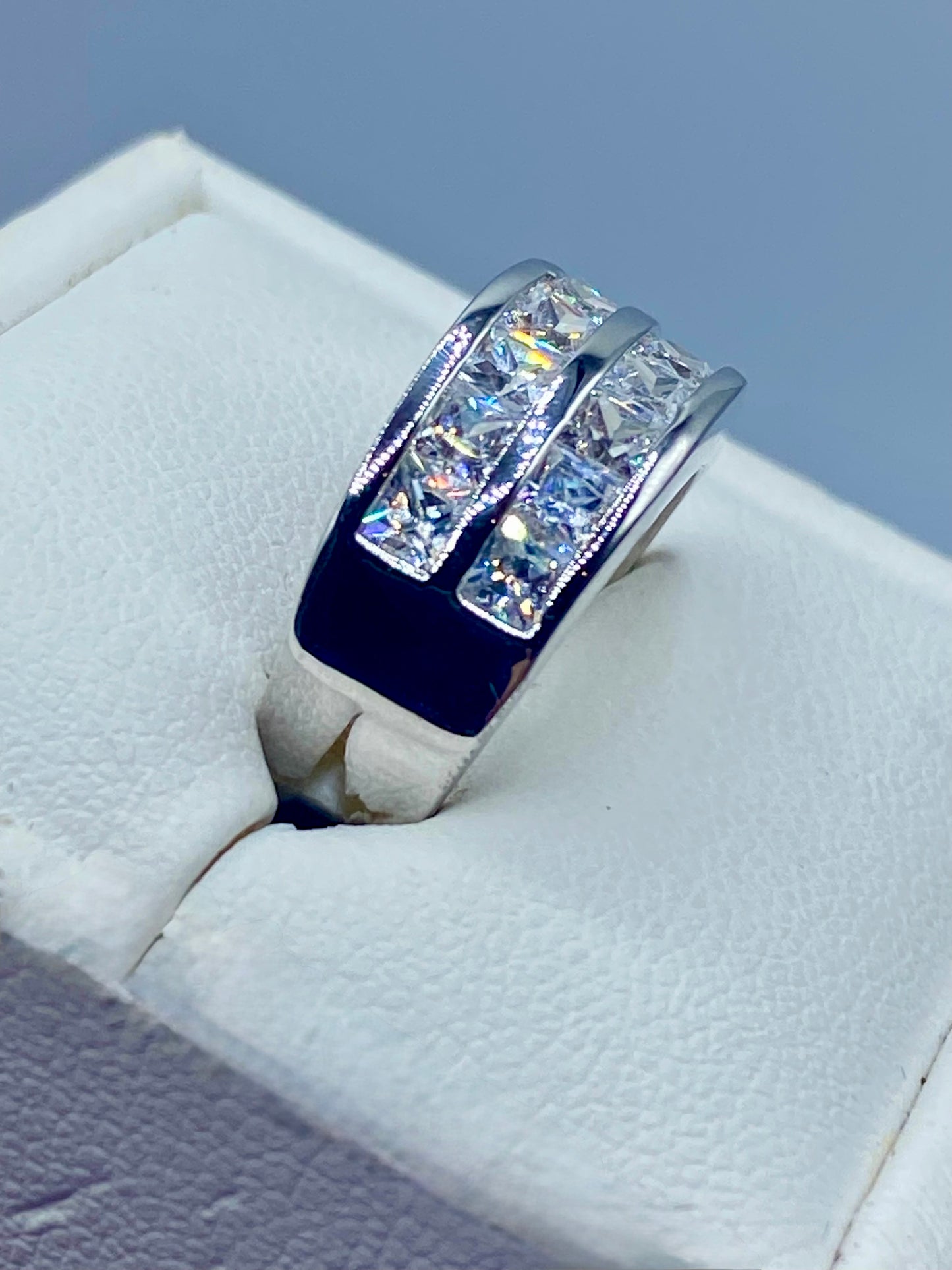 Silver Tone CZ Band Ring