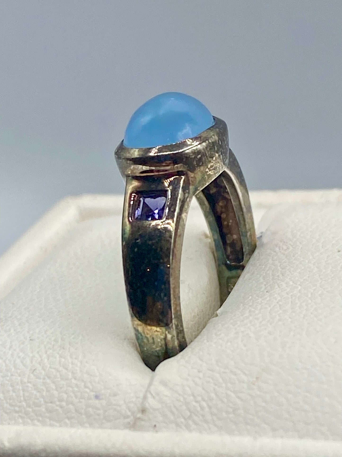 Sterling Silver Blue Jade & Tanzanite Ring