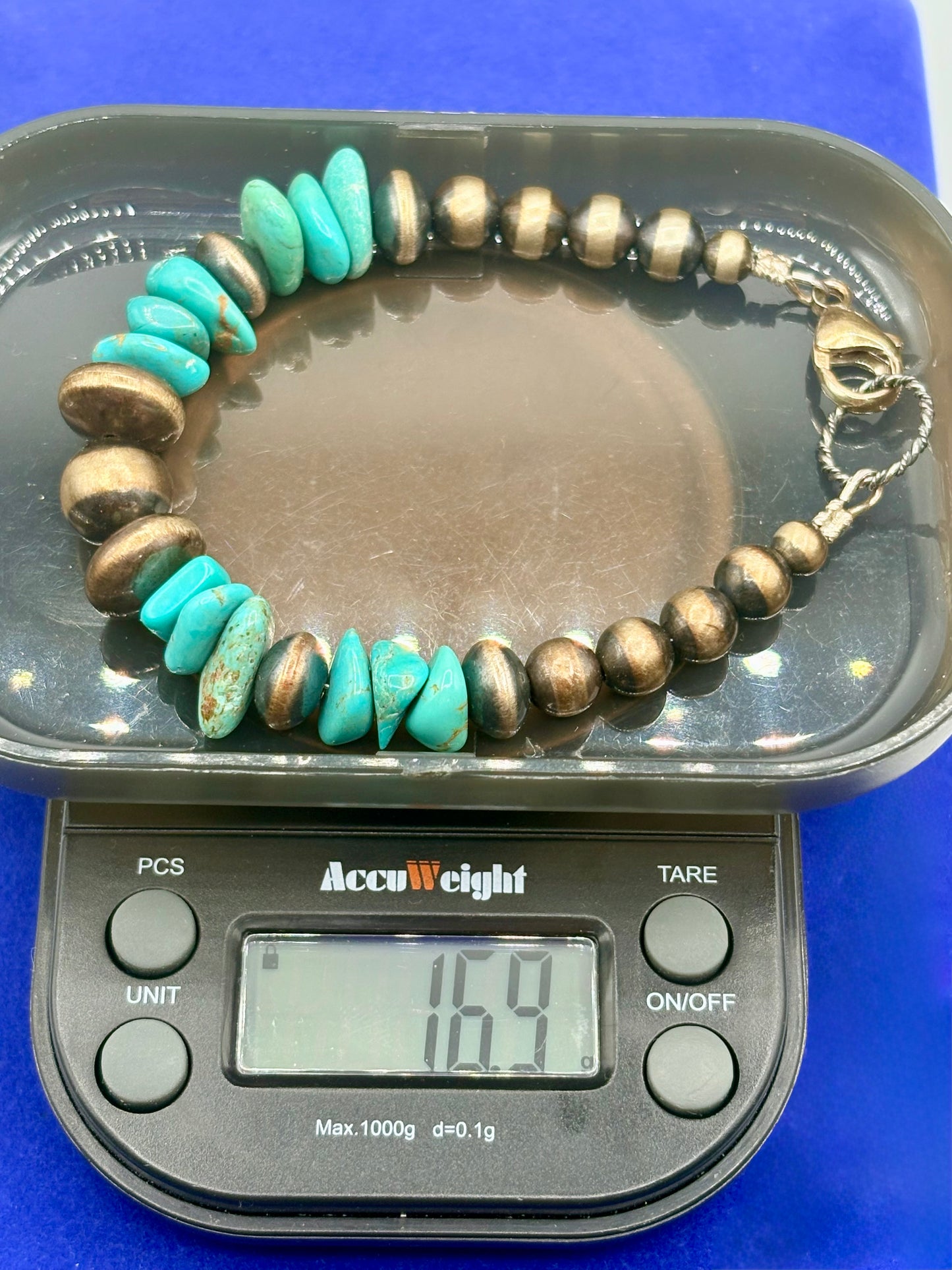 Sterling Silver Southwestern Turquoise & Silver Pearl Bracelet