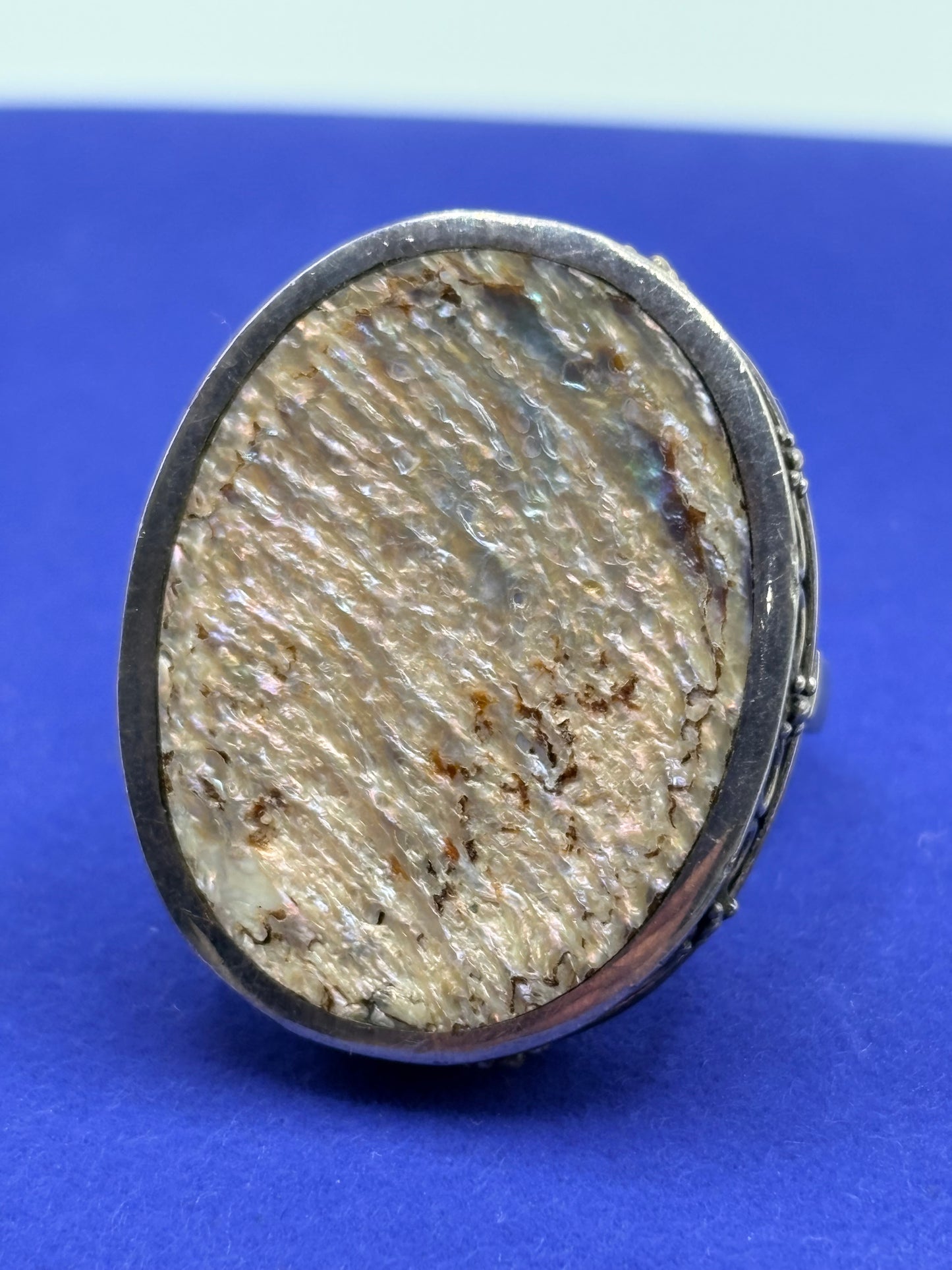 Sterling Silver Carved Abalone Artisan Made Ring