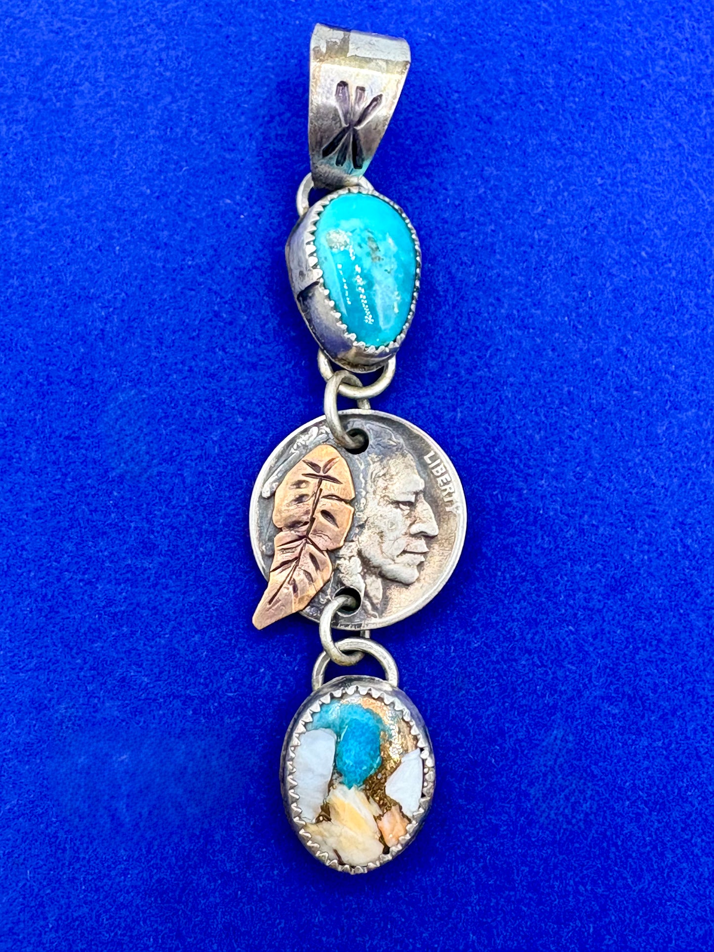 Sterling Silver Southwestern Turquoise & Buffalo Nickel Pendant