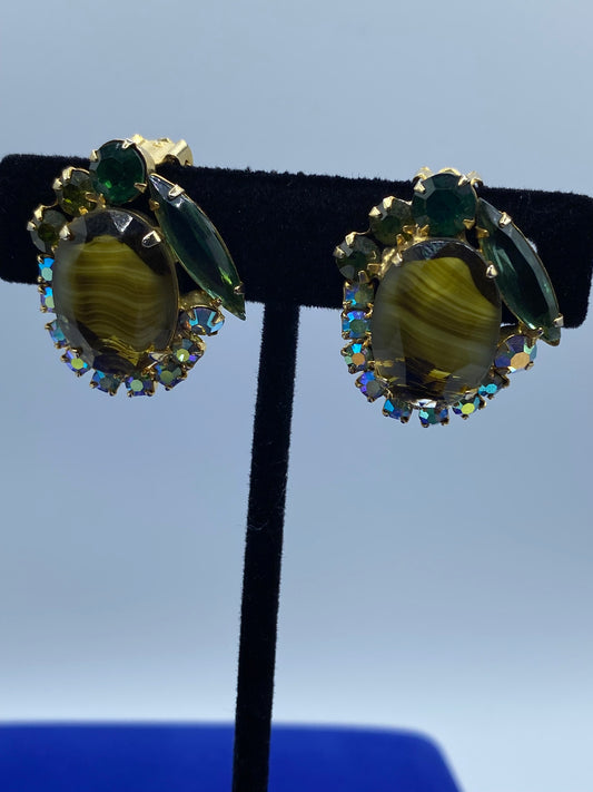 Juliana D&E Green Rhinestone Clip Ons