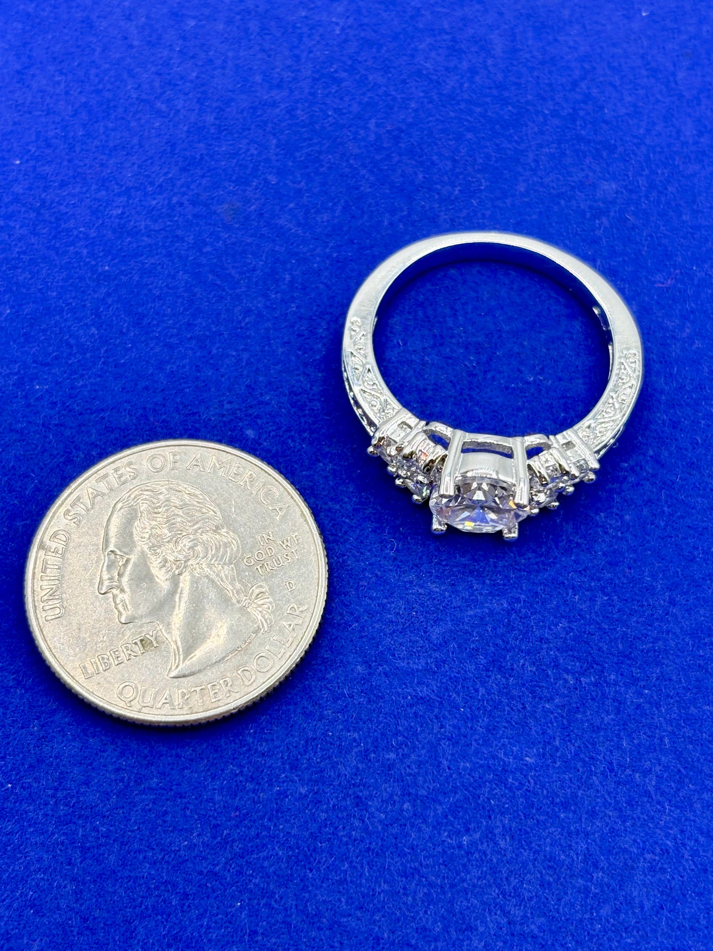 Silver Tone CZ Costume Ring