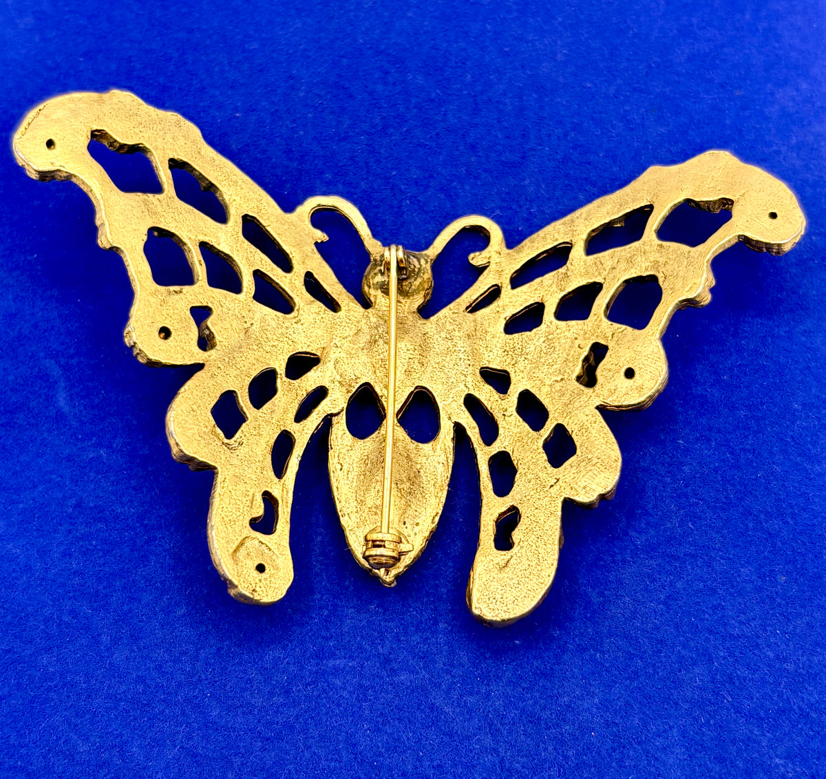 Vintage Huge Gold Tone & Brown Rhinestone Butterfly Brooch