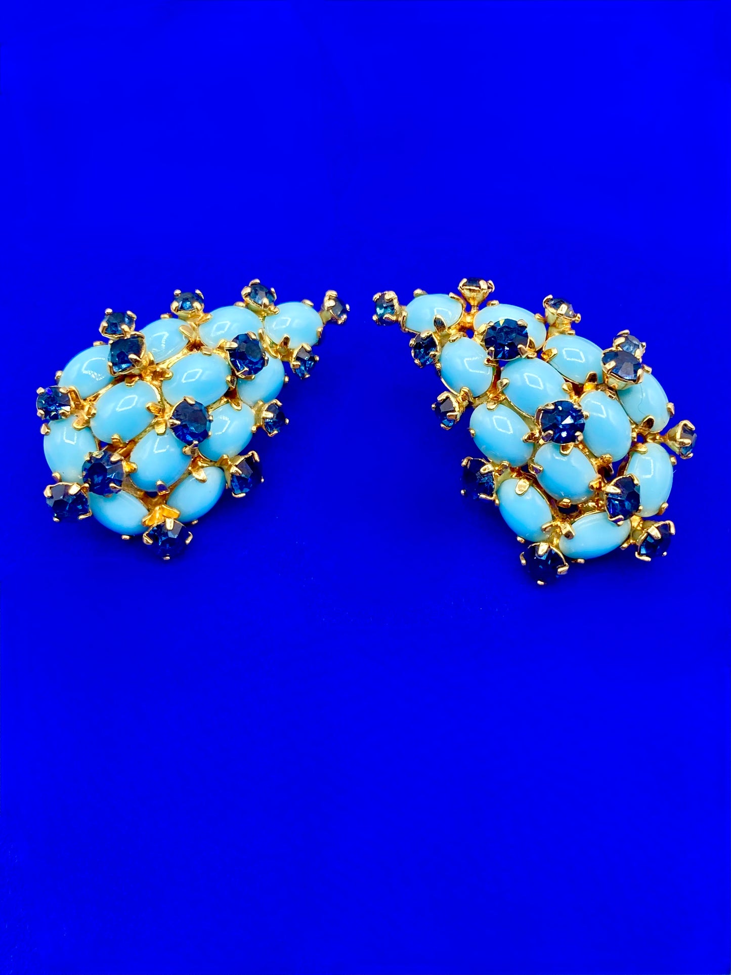 Vintage Gold Tone Vendome Faux Turquoise & Blue Rhinestone Jewelry Set