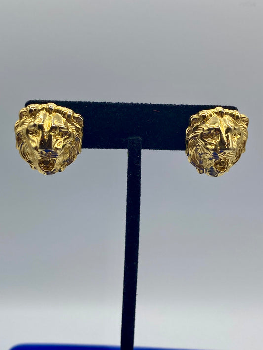 Gold Tone Lion Earrings