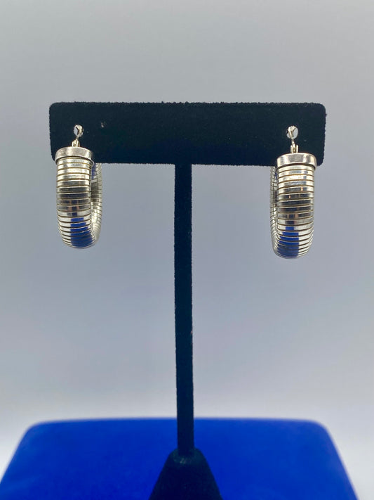 Sterling Silver Domed Stretch Hoop Earrings